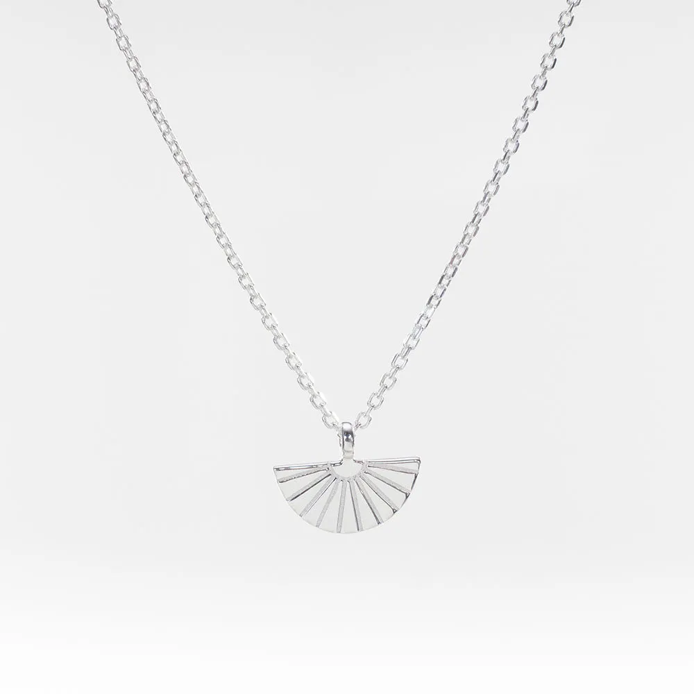 Silver Half Circle Necklace with Engraved Rays