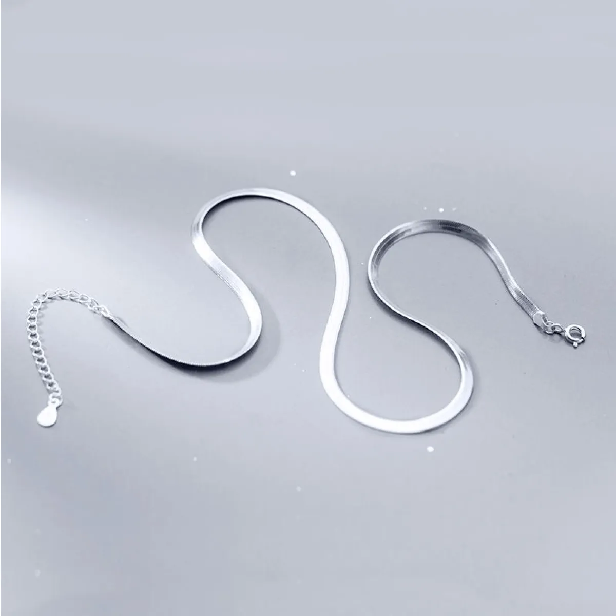 Silver Herringbone Snake Chain Necklace