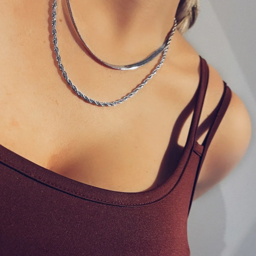 Silver Herringbone Snake Chain Necklace