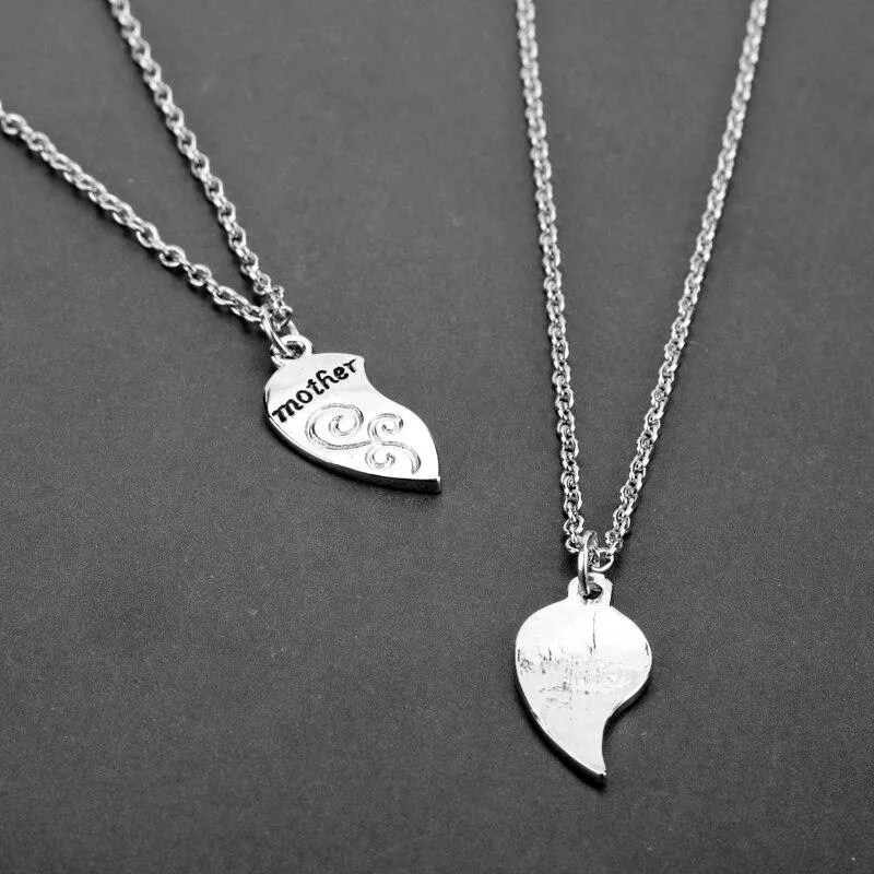 Silver Mother and Daughter Heart Pair Necklace