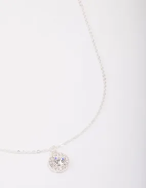 Silver Pear Crystal Halo Pendant Necklace