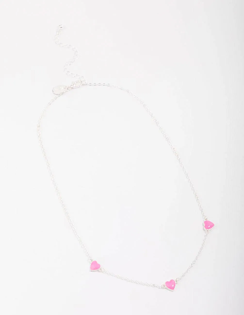 Silver Pink Enamel Heart Chain Necklace