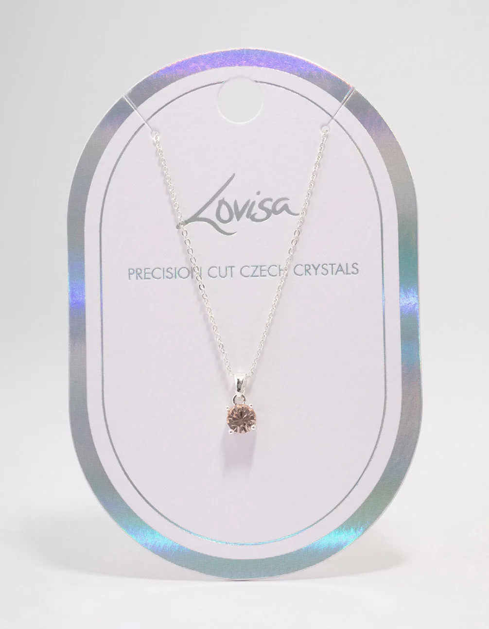 Silver Pink Solitaire Crystal Pendant Necklace