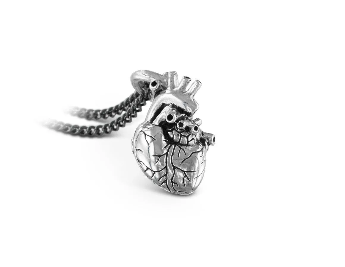 Small Anatomical Heart Necklace - Silver