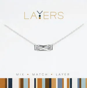 Sparkling Elegance: Silver Rectangular CZ Adjustable Layers Necklace - Clasp-Free, Drawstring Adjuster, 13" to 34"