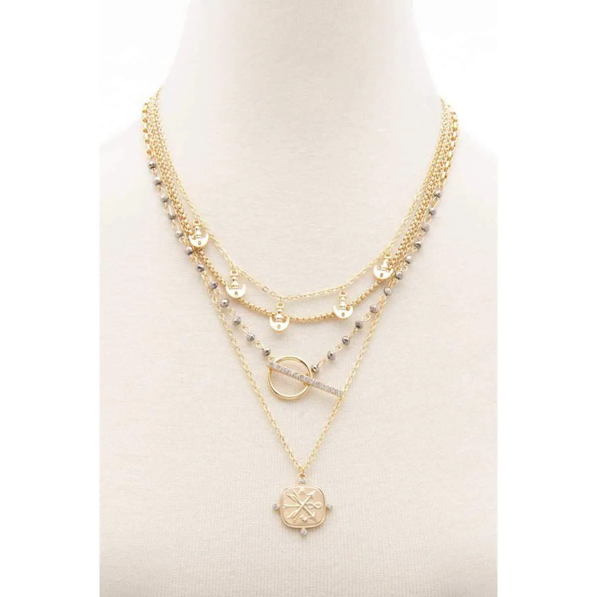 Square Shape Toggle Beaded Layered Necklace