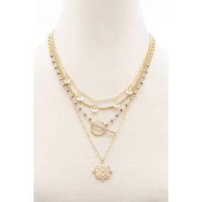 Square Shape Toggle Beaded Layered Necklace