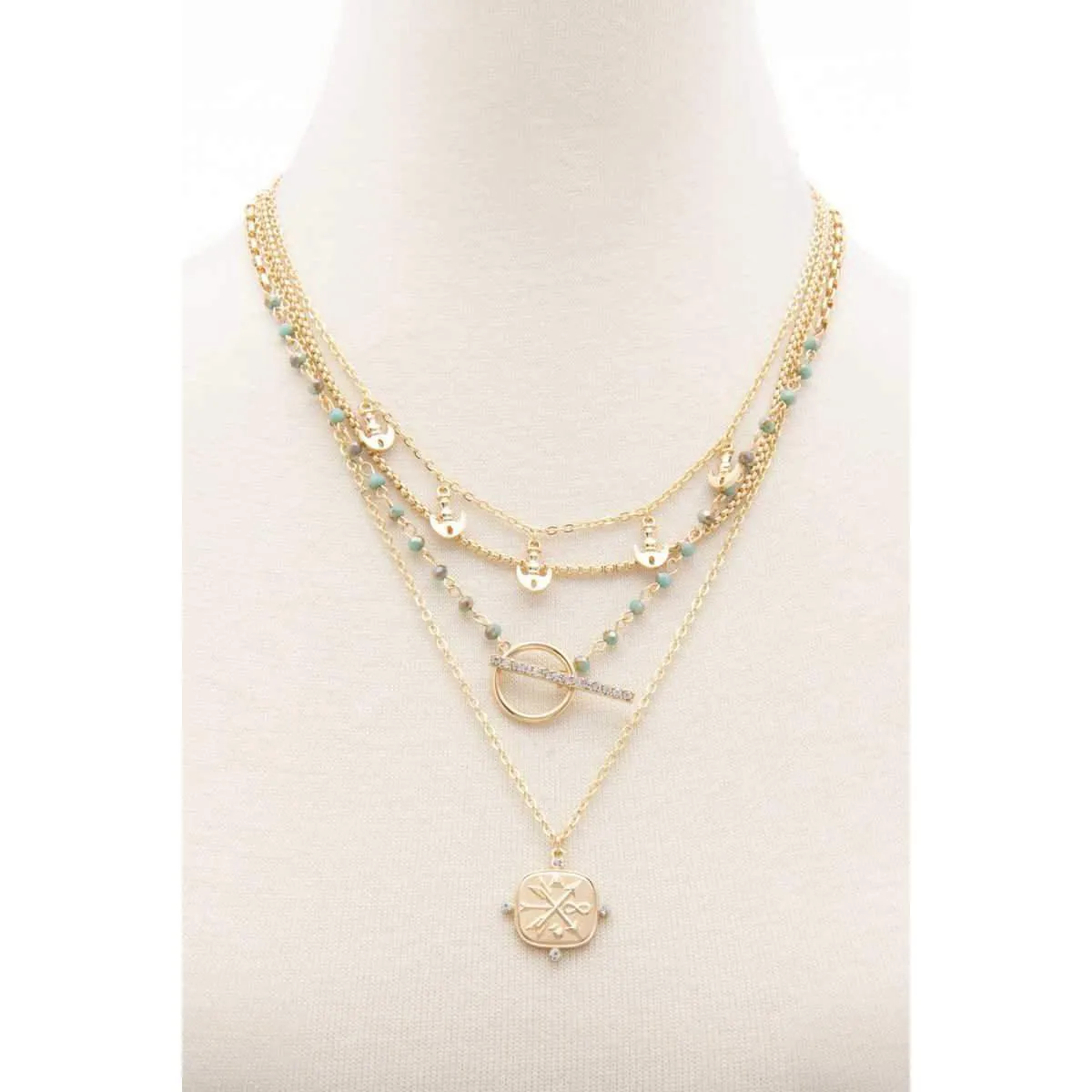 Square Shape Toggle Beaded Layered Necklace