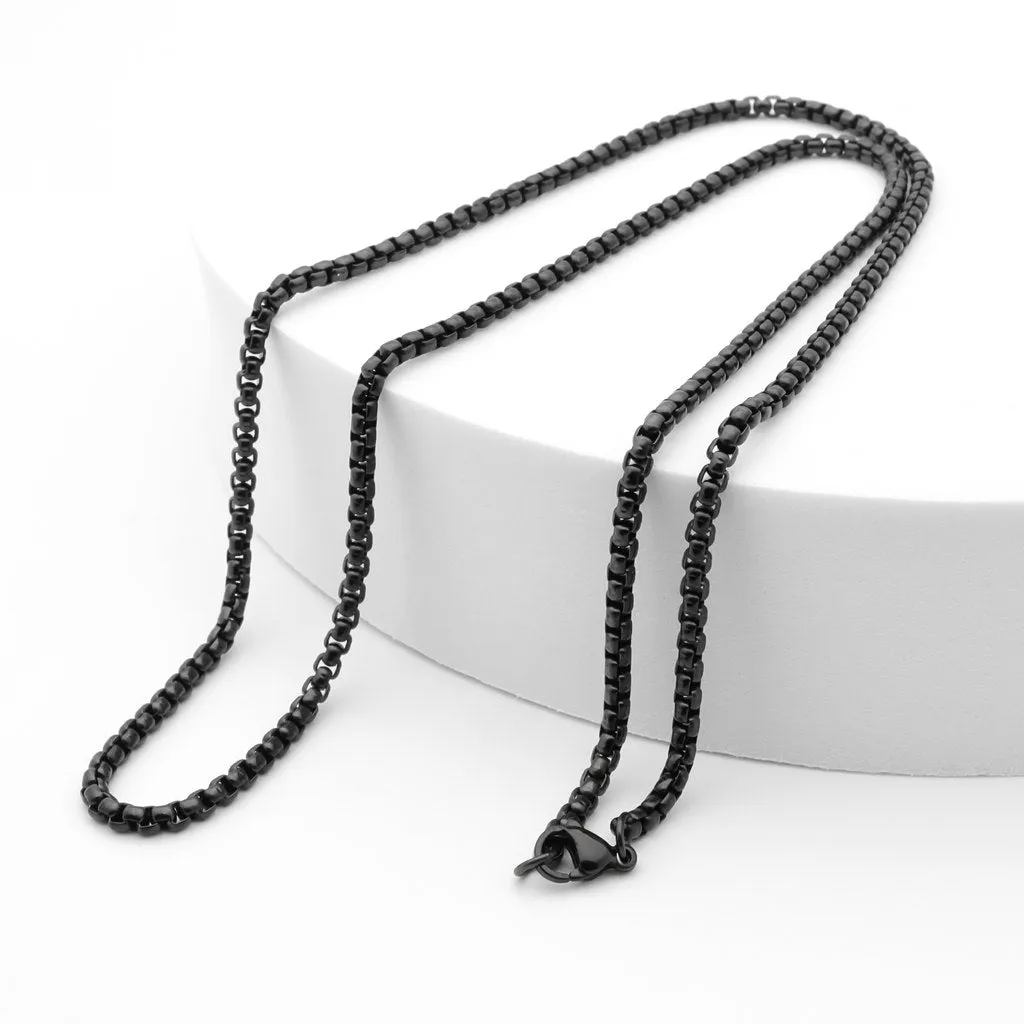 Stainless Steel 3mm Classic Rolo Cable Chain - Black