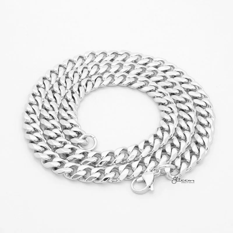 Stainless Steel Beveled Cuban Chain Necklace - 9mm width