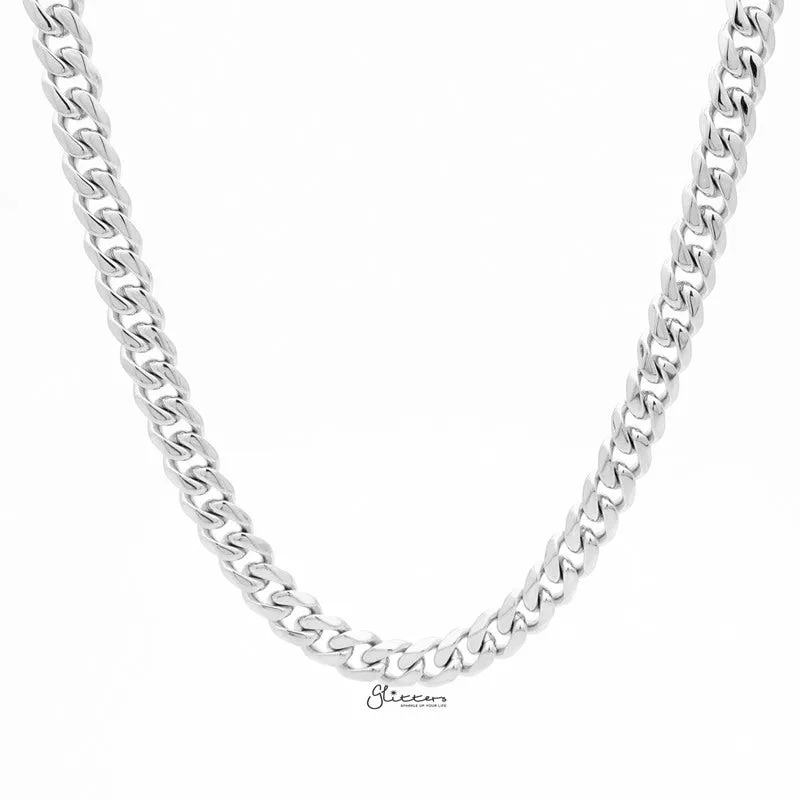 Stainless Steel Beveled Cuban Chain Necklace - 9mm width