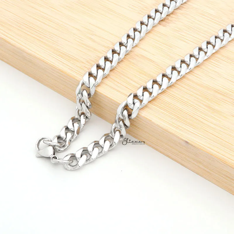 Stainless Steel Beveled Cuban Chain Necklace - 9mm width