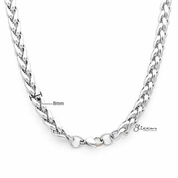 Stainless Steel Braided Wheat Chain Men's Necklaces - 8mm width | 61cm length