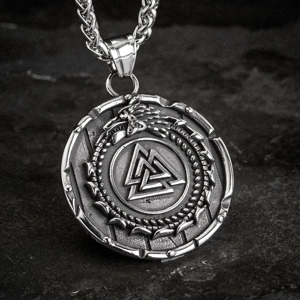 Stainless Steel Circular Jormungand and Valknut Necklace