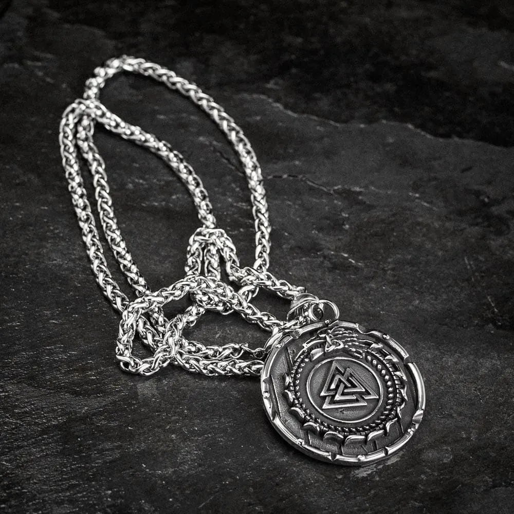 Stainless Steel Circular Jormungand and Valknut Necklace