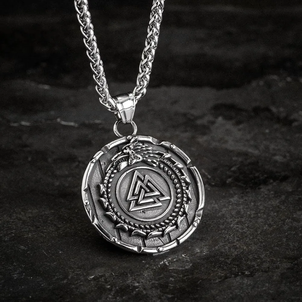 Stainless Steel Circular Jormungand and Valknut Necklace