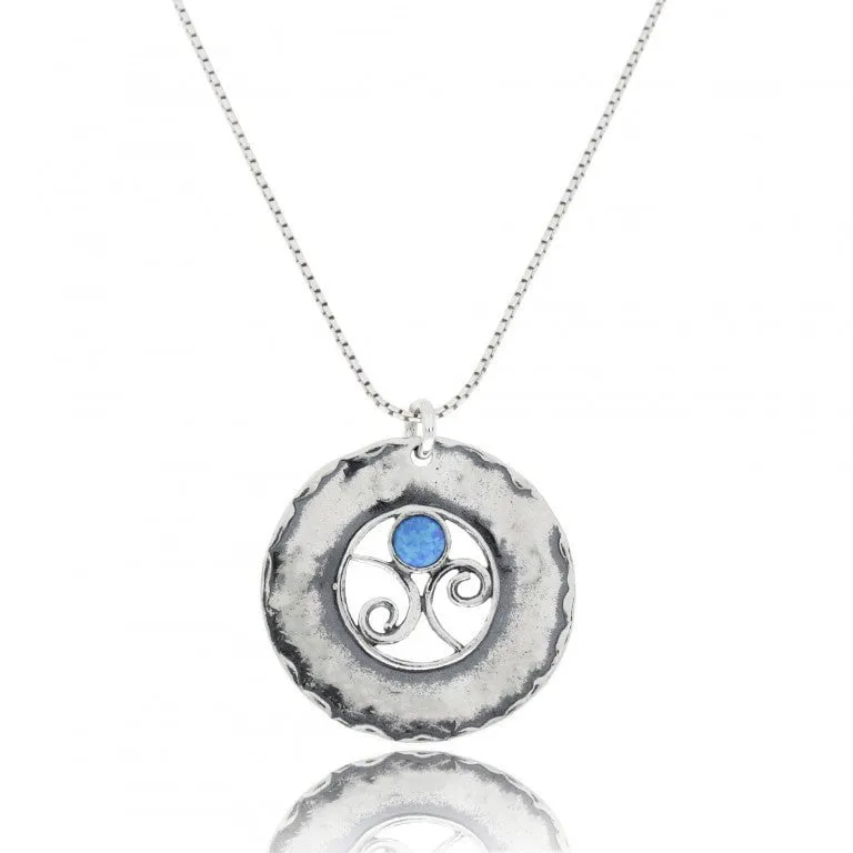 Sterling Silver Necklace Pendant set with Blue opal