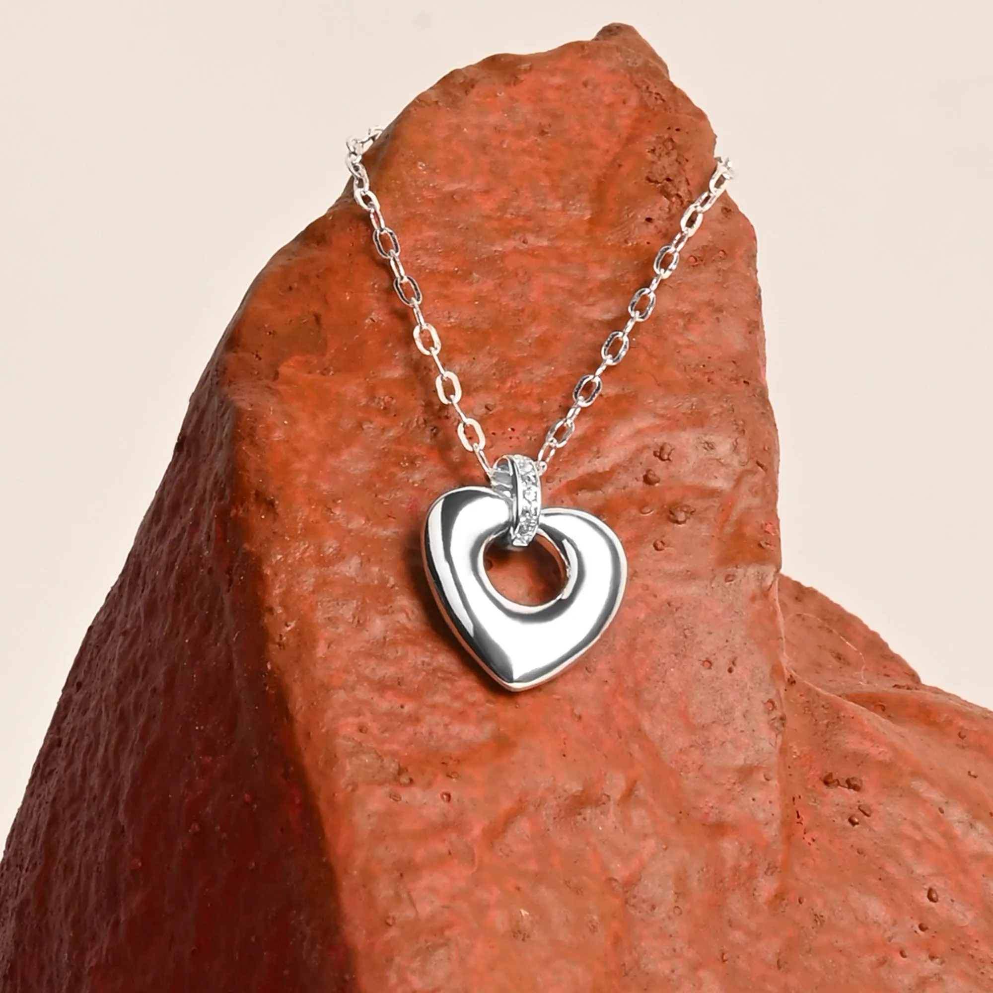 Sterling Silver-Plated Chunky Heart Necklace