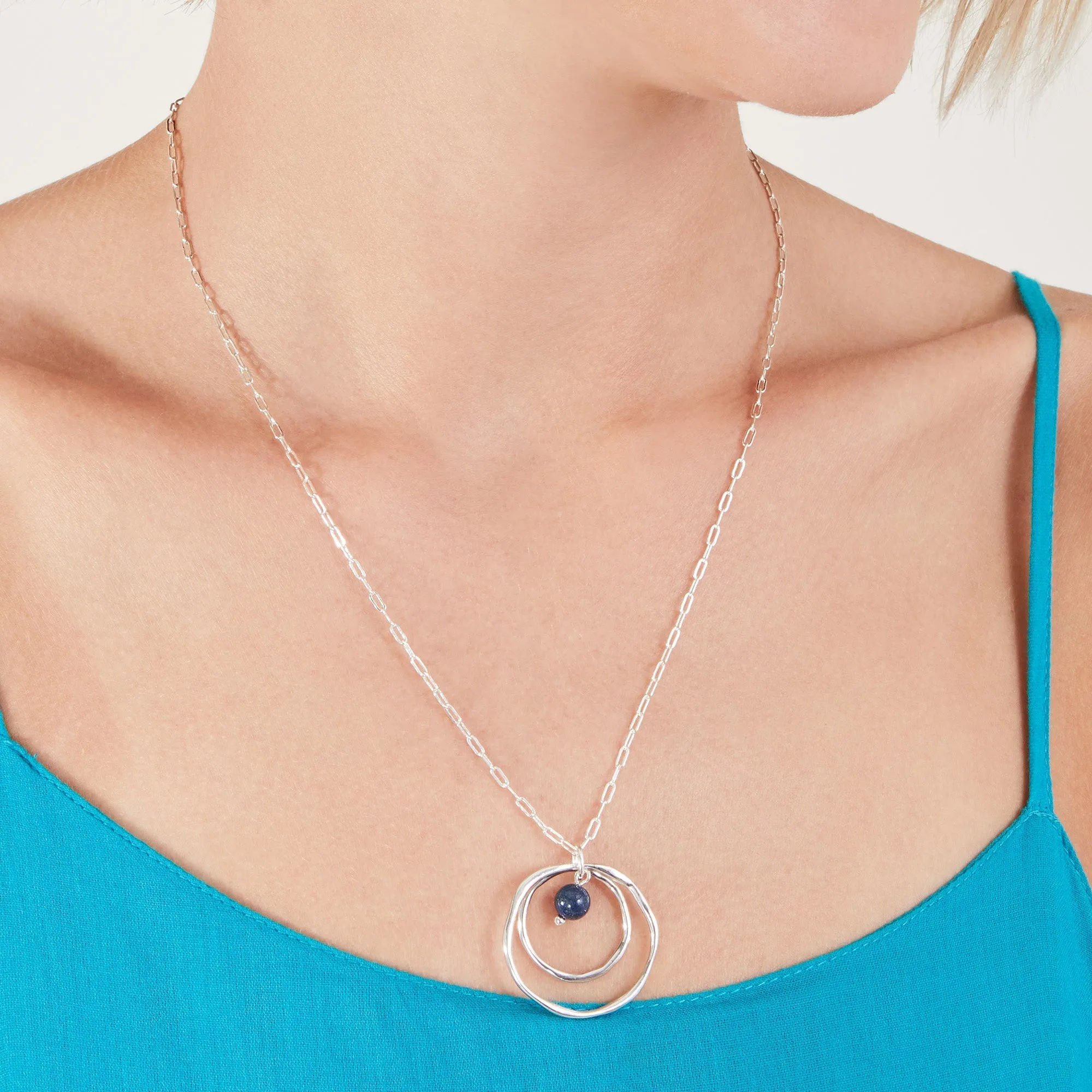 Sterling Silver-Plated Lapis Lazuli Organic Circle Necklace