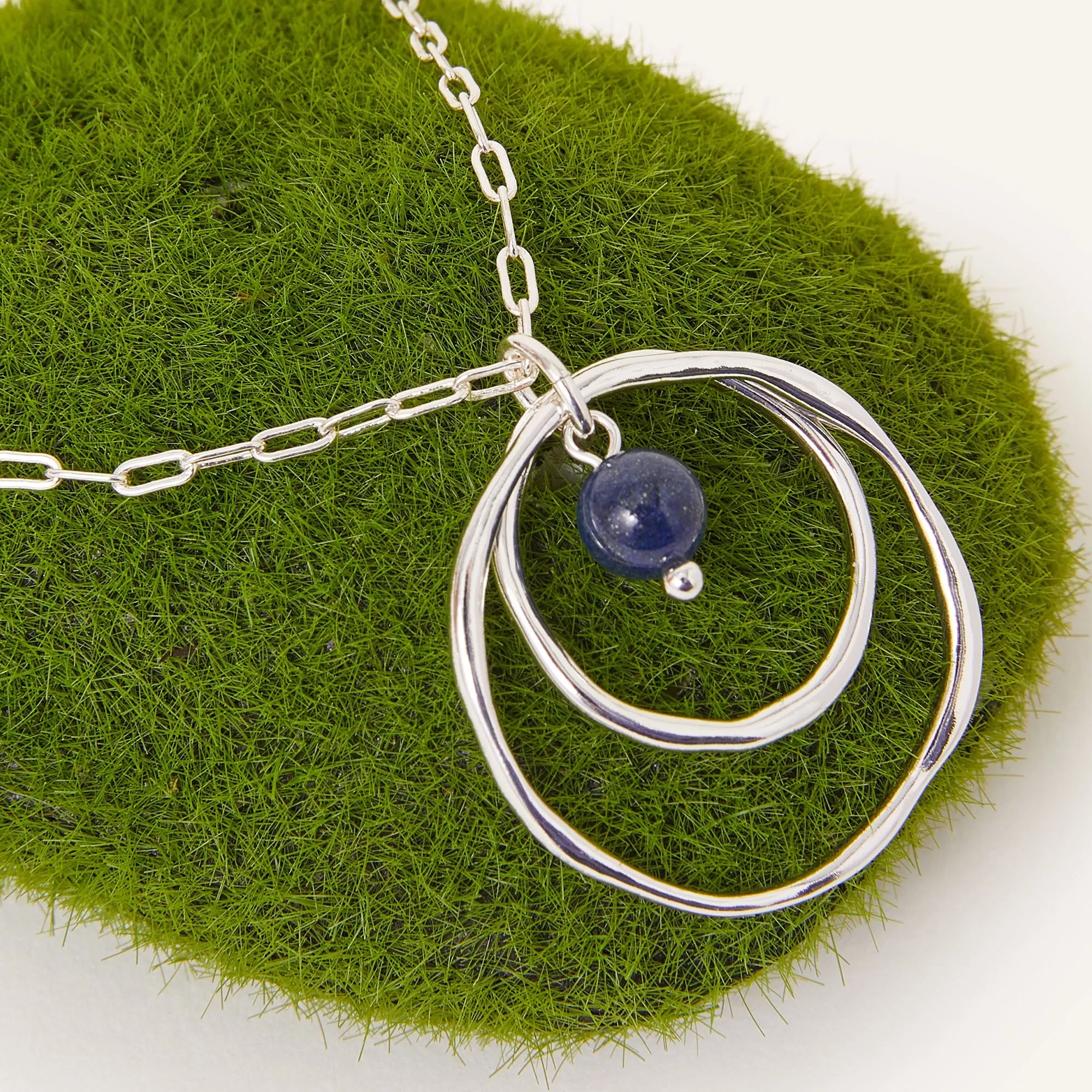 Sterling Silver-Plated Lapis Lazuli Organic Circle Necklace