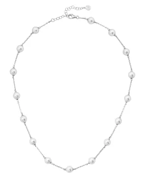 Sterling Silver Rhodium-Plated Chained Necklace for Women with 8mm Round White Pearls, 18-20 Necklace Length, Illusion Collection