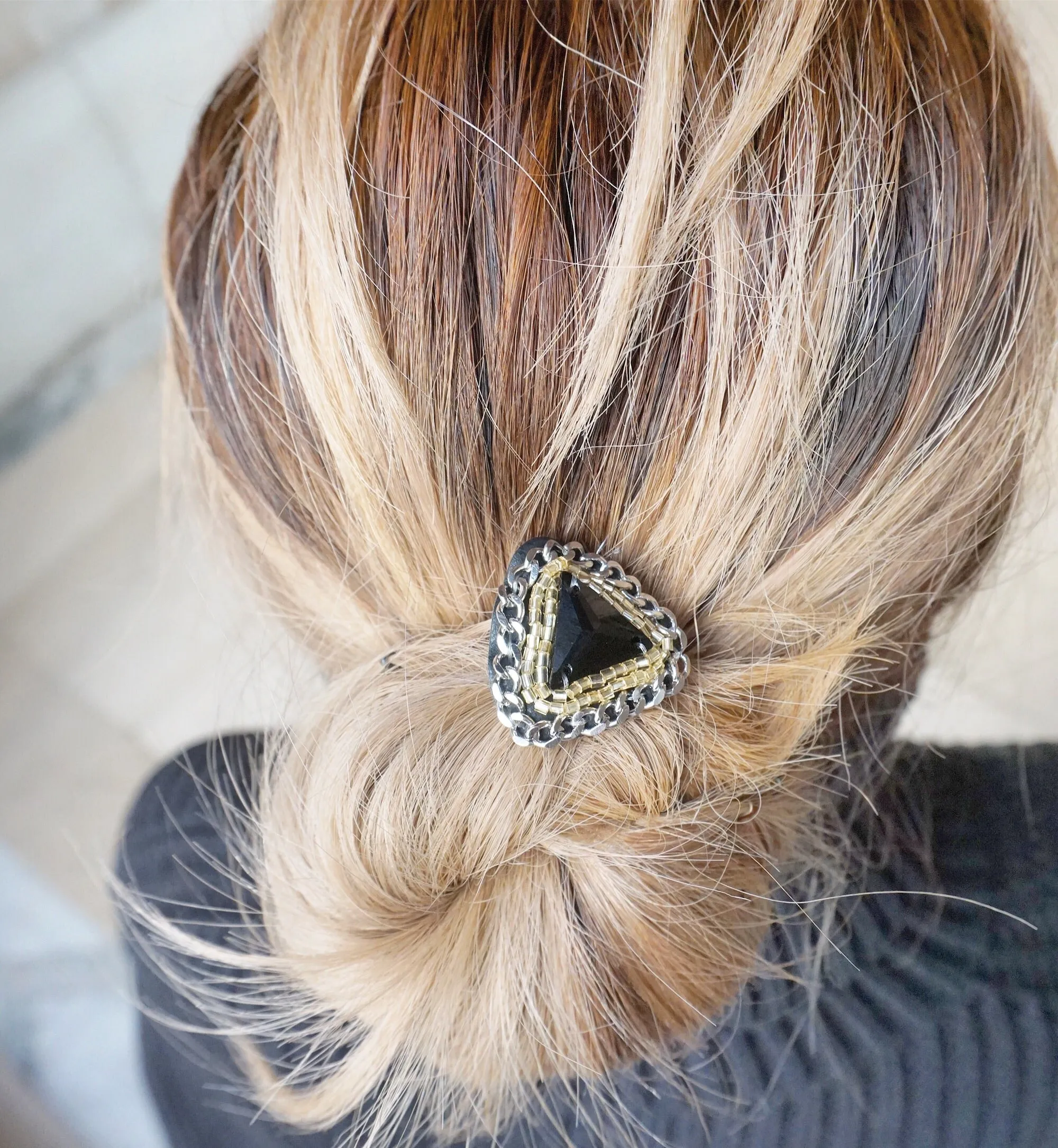 Swarovski Black Onyx Triangle- Hair Tie