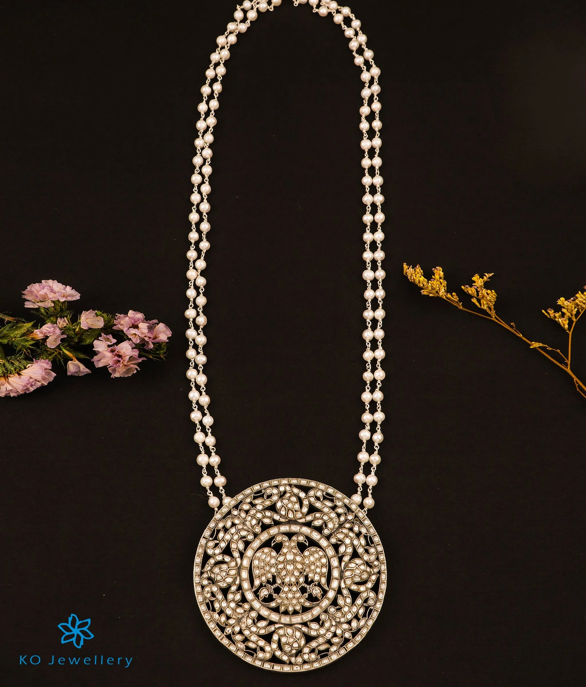 The Akhyana Gandaberunda Silver Kundan Pearl Necklace