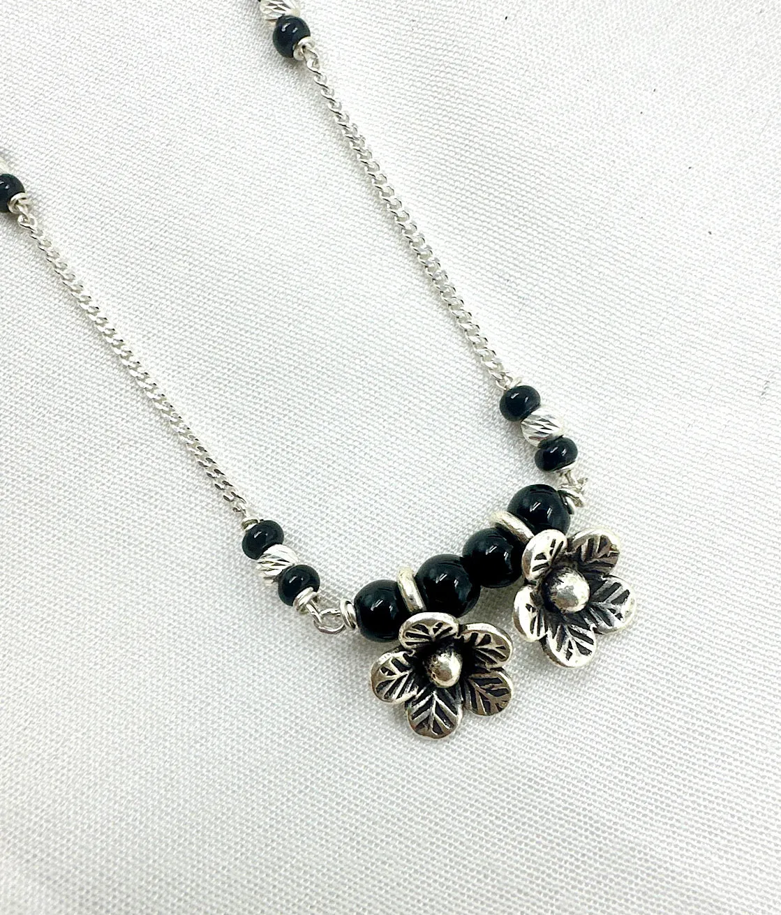 The Floral Silver Beads Necklace/ Mangalsutra