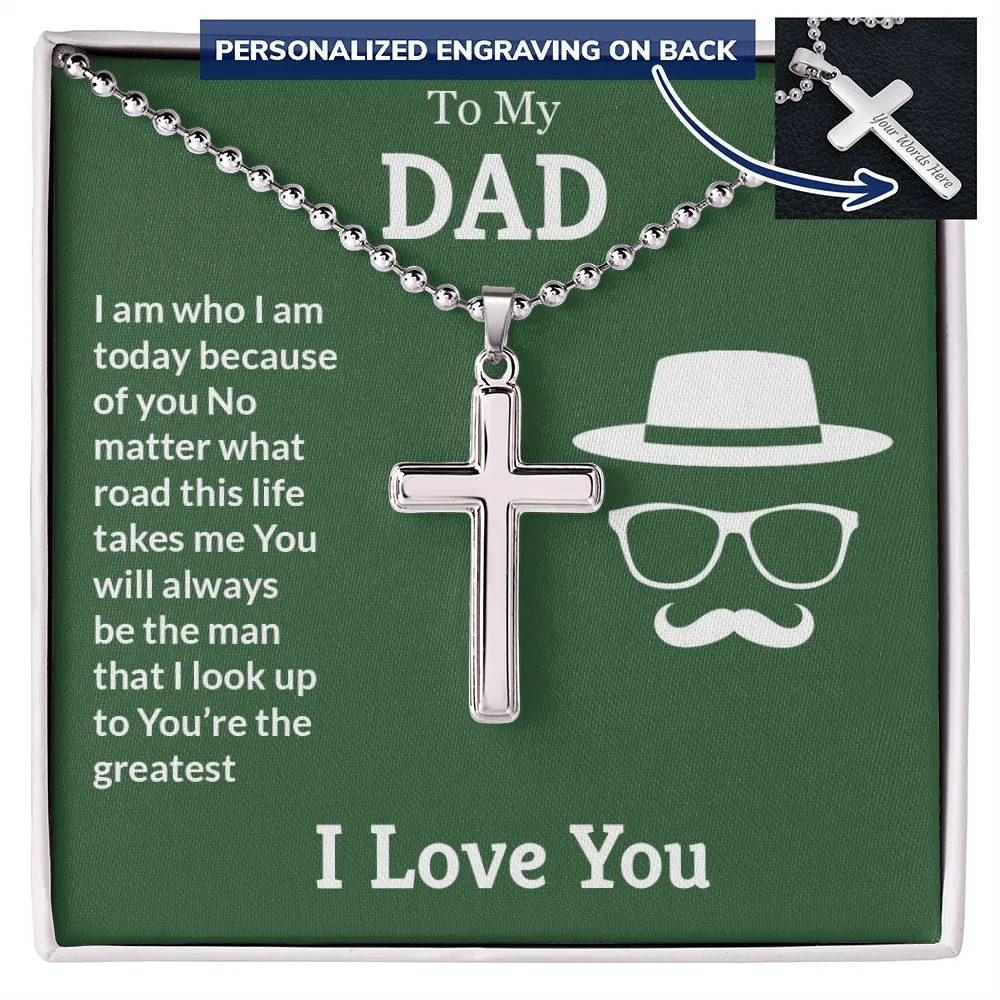 To My Dad Necklace - Personalized Stainless Steel Cross Necklace