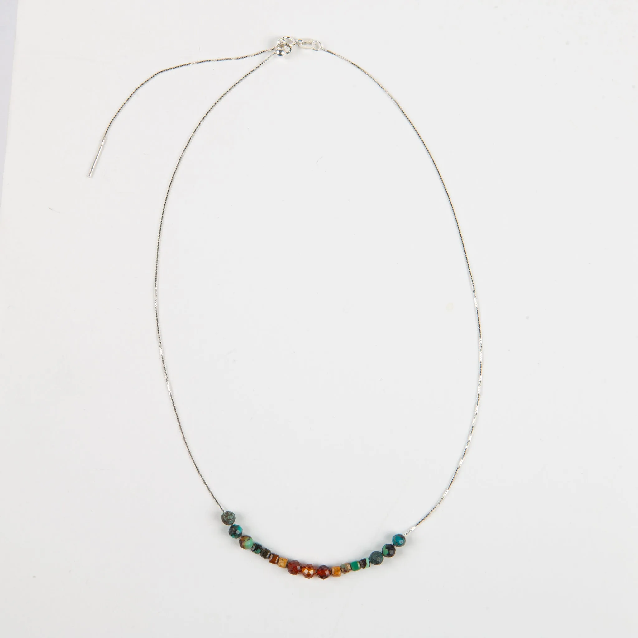 Turquoise & Hessonite Adjustable Slide Chain Gemstone Necklace