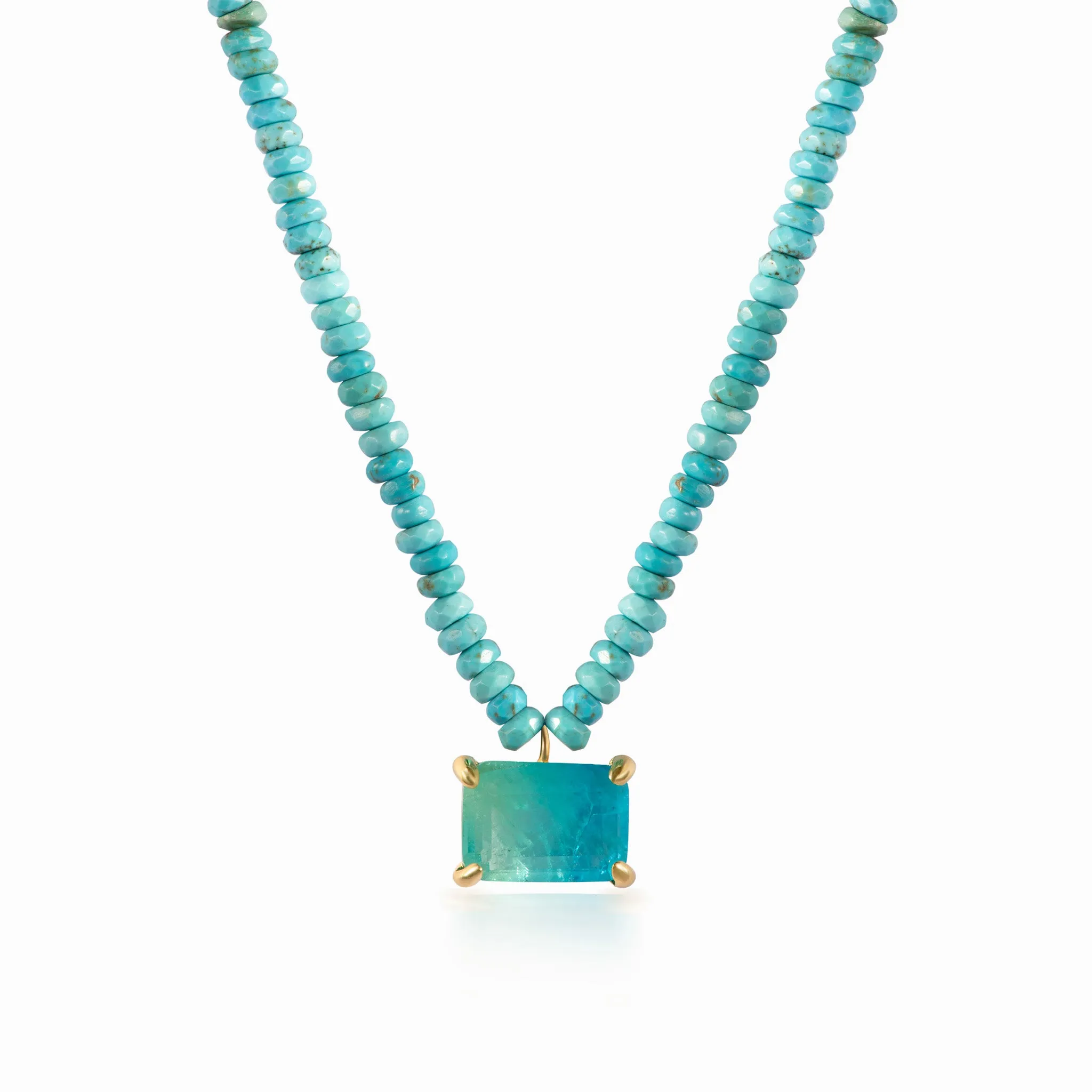 Turquoise beaded ocean paraiba stone necklace