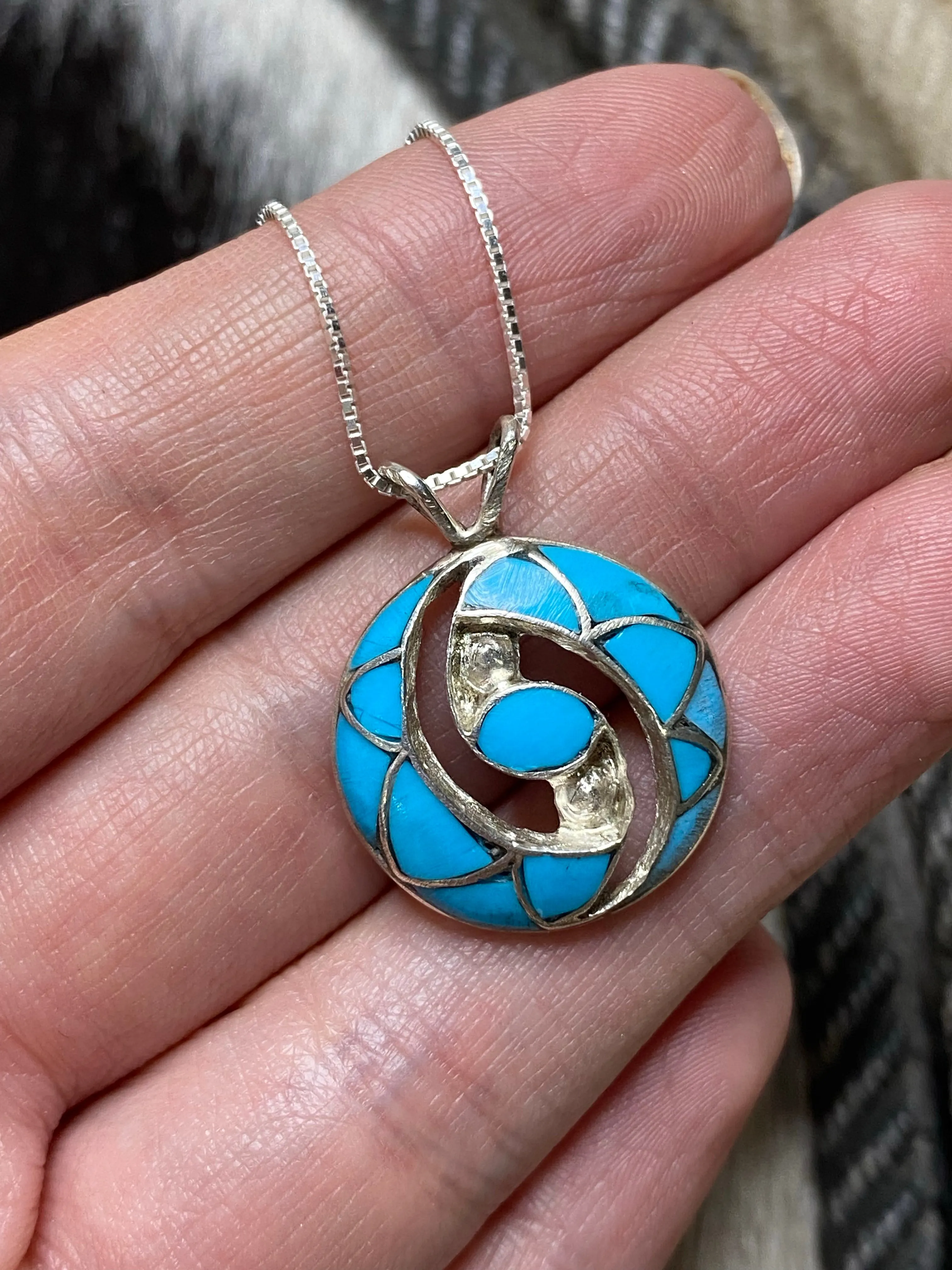 Turquoise Flower Sterling Silver Necklace