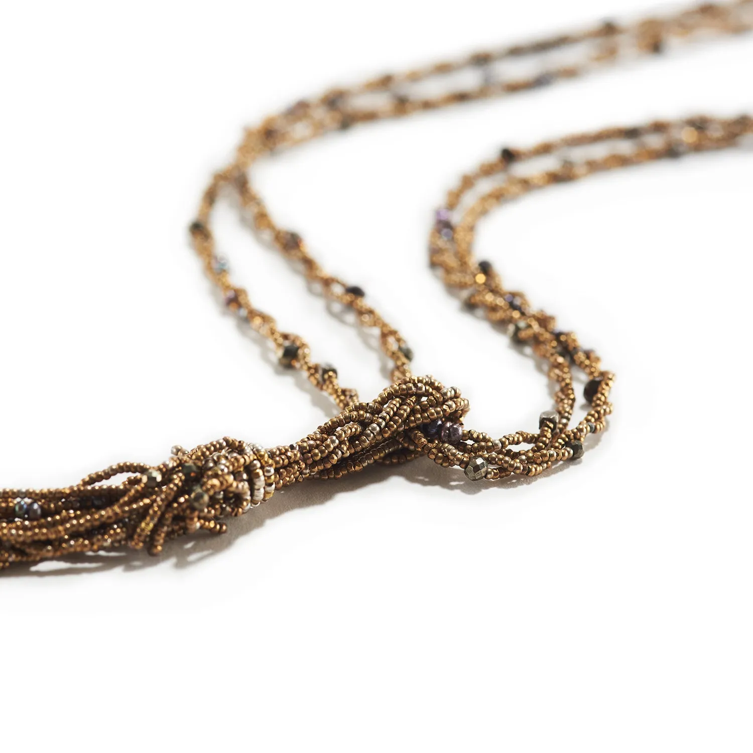 Twist & Knot Necklace with Brass, Pyrite & Pearl