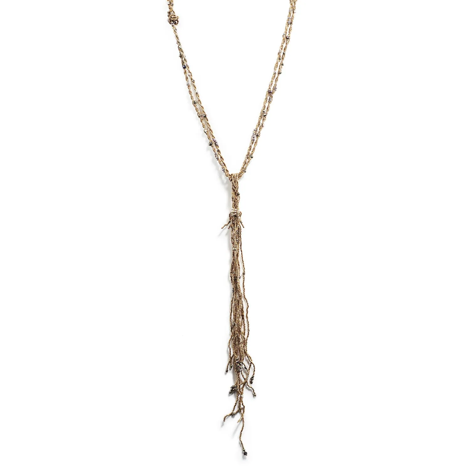 Twist & Knot Necklace with Brass, Pyrite & Pearl