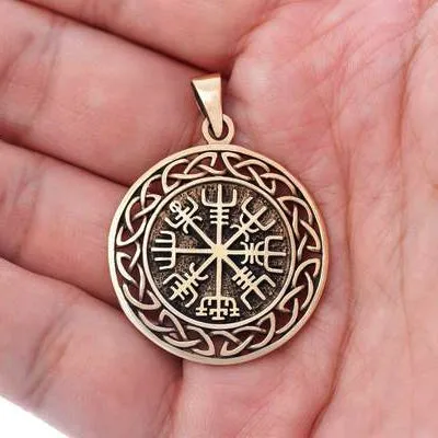 Vegvisir and Knots Pendant - Bronze