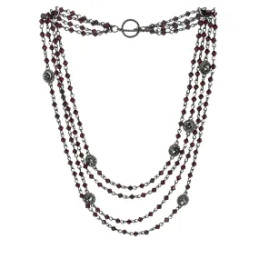 VSA Magdalena Gunmetal Statement Necklace with 4mm Burgundy Bicone Crystals