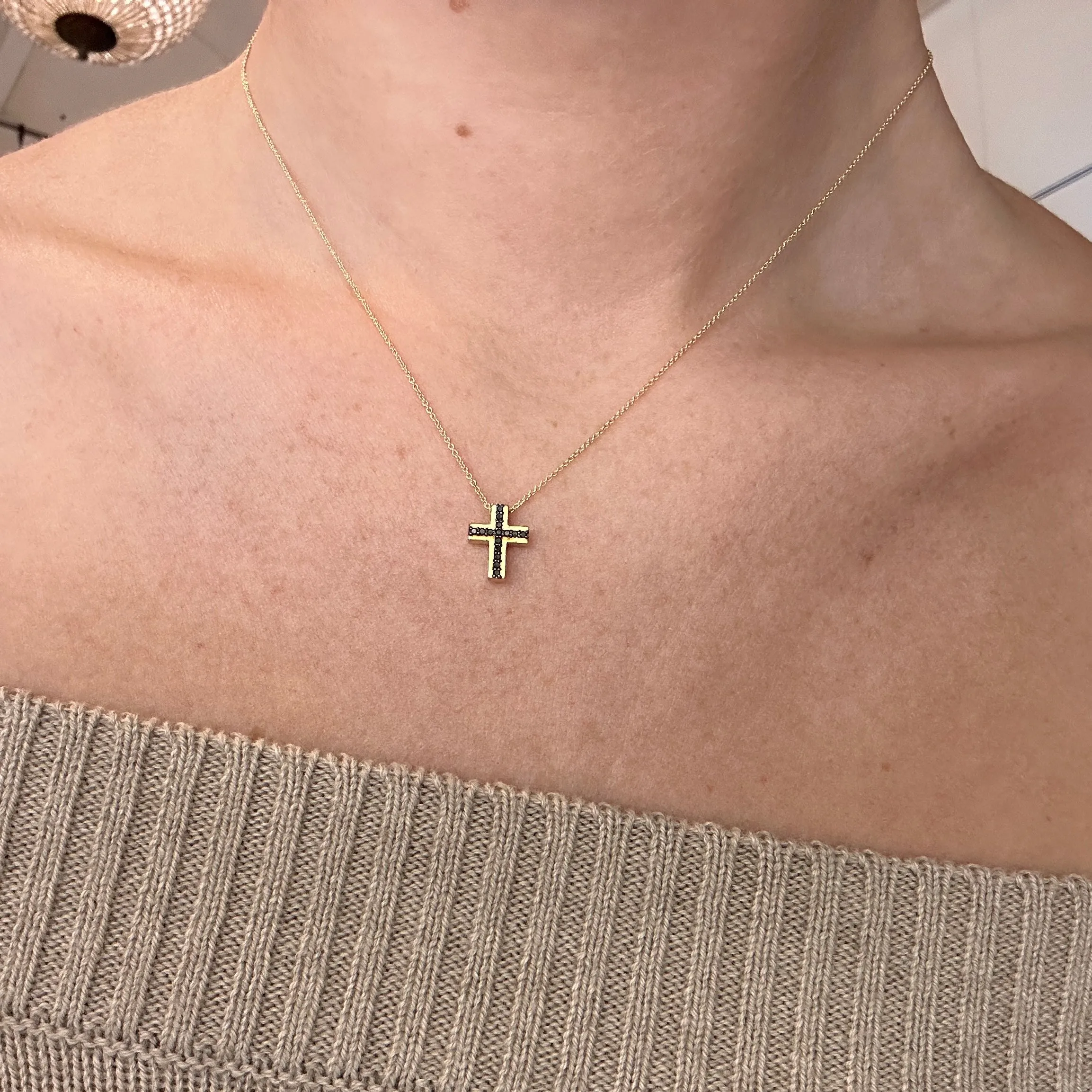 WD1075 14kt black diamond cross Necklace