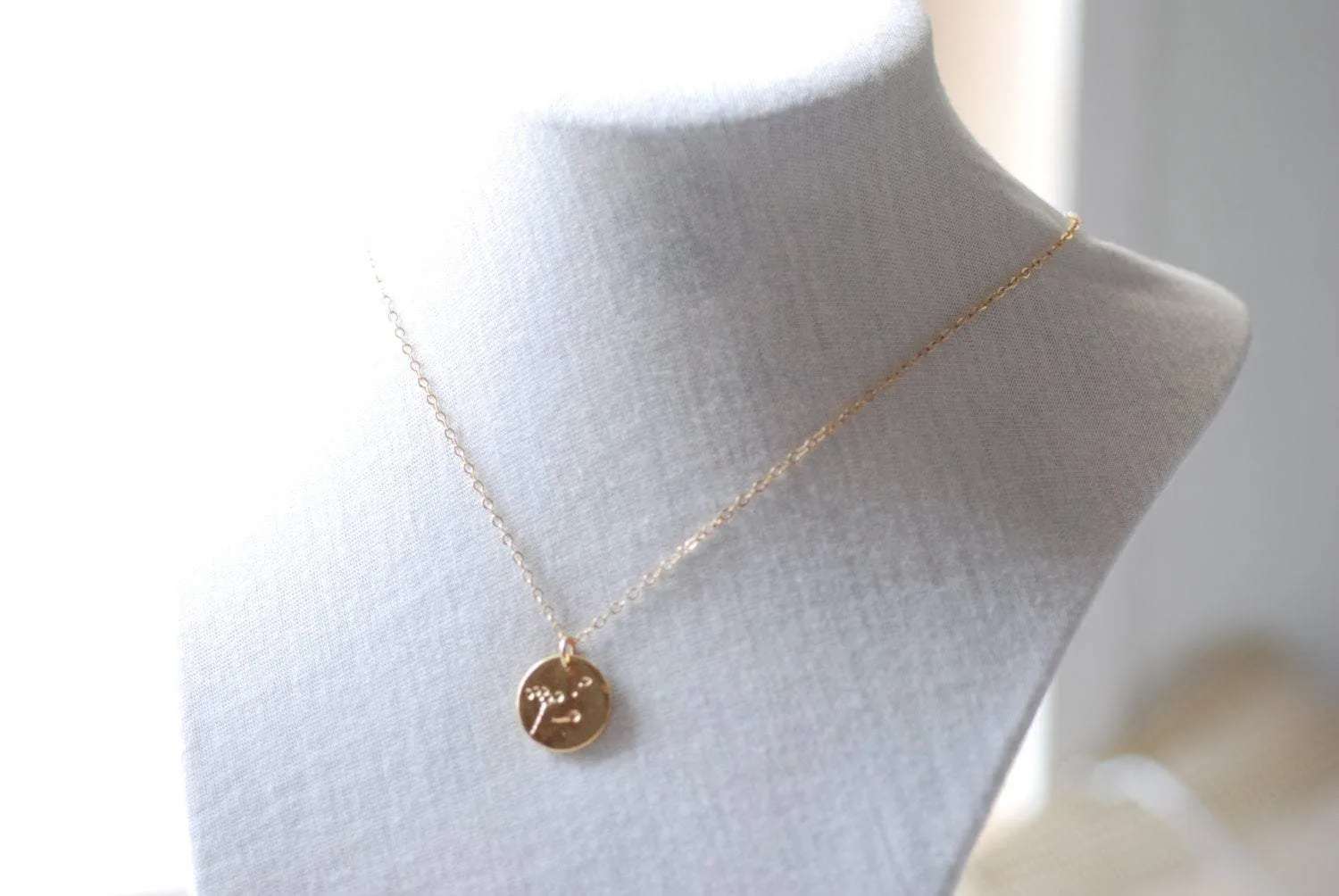 Wholesale Gold Dandelion Necklace- Make a wish, Gold Disc Necklace, Minimalist Necklace