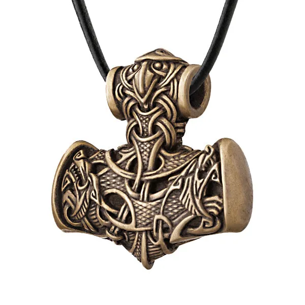 Wolves & Raven Mjolnir - Bronze or Sterling Silver