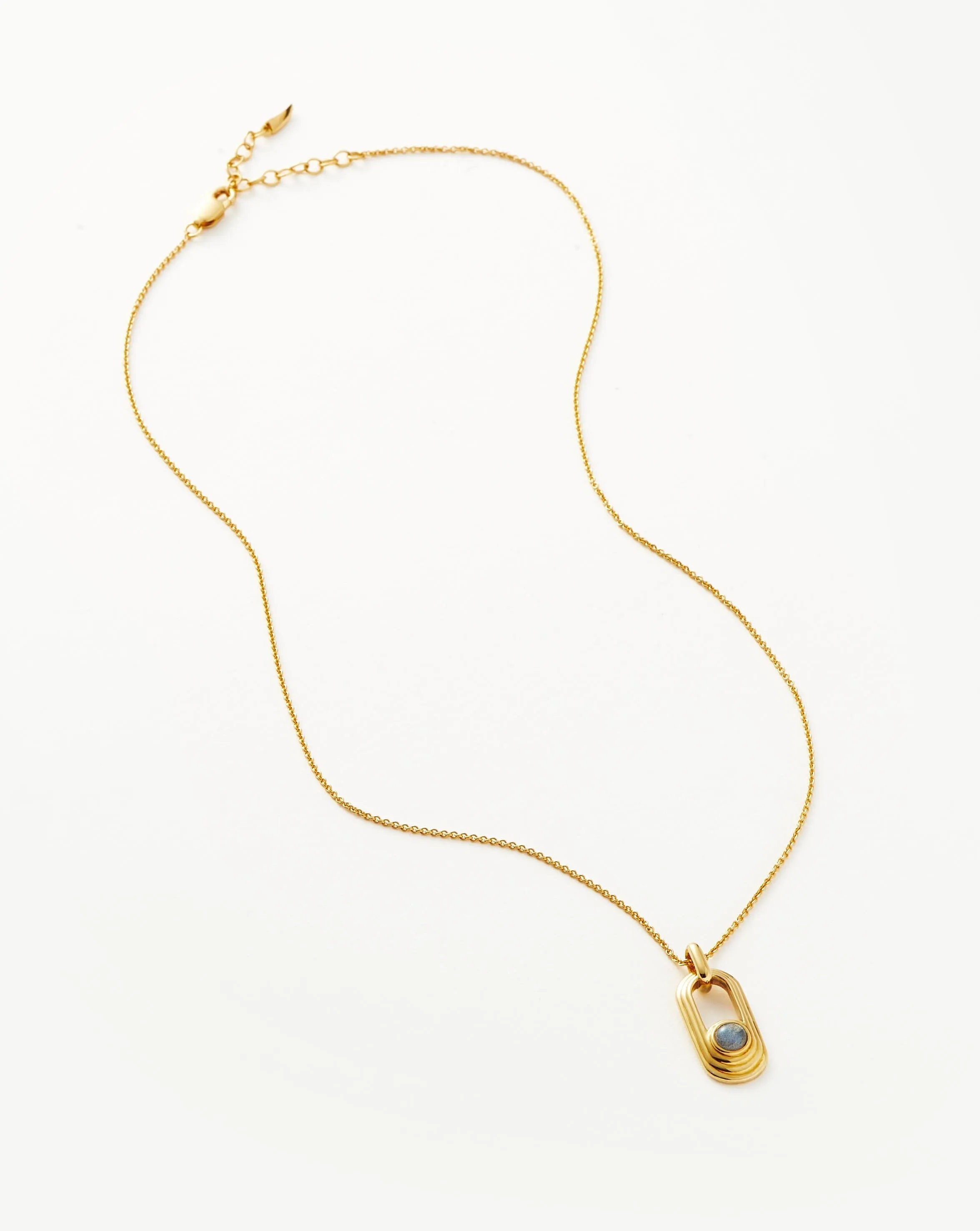 Zenyu Link Gemstone Ovate Pendant Necklace | 18ct Gold Plated/Labradorite