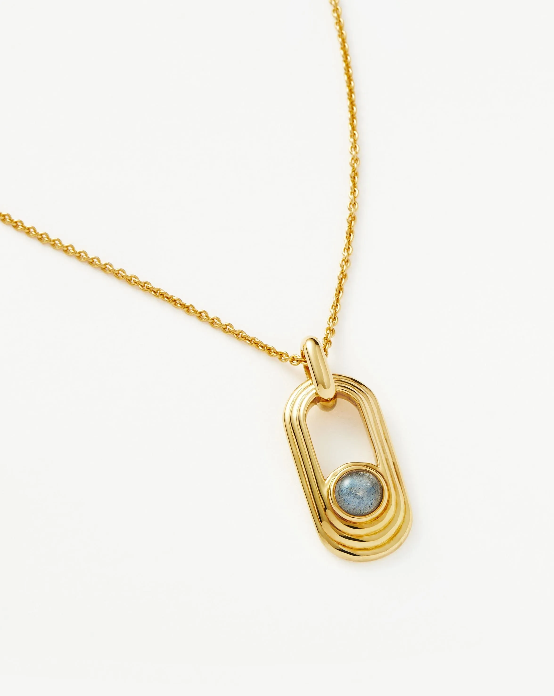 Zenyu Link Gemstone Ovate Pendant Necklace | 18ct Gold Plated/Labradorite