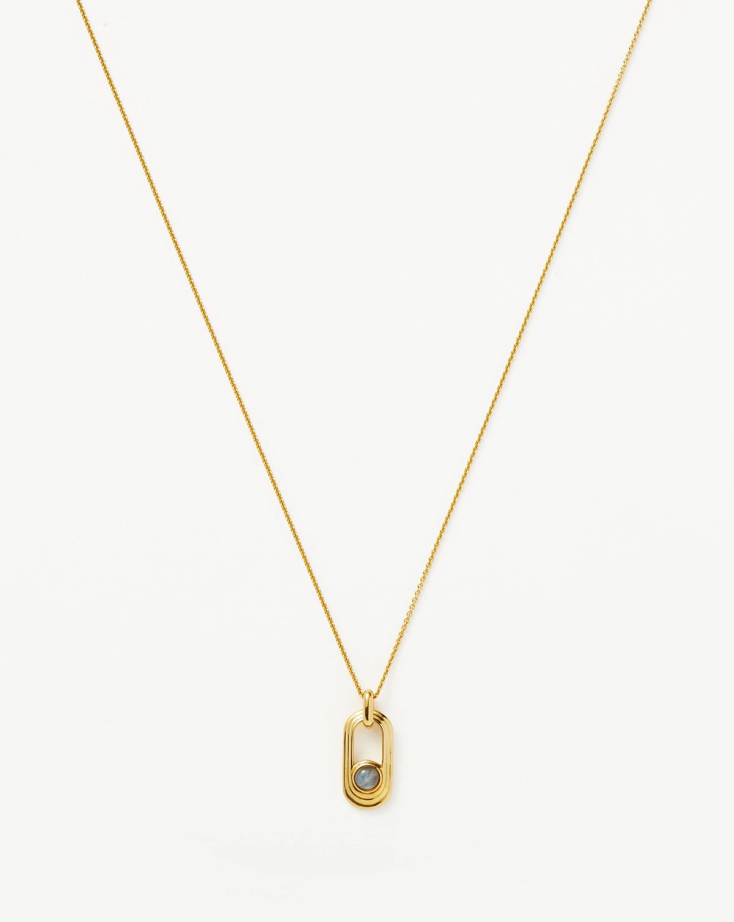 Zenyu Link Gemstone Ovate Pendant Necklace | 18ct Gold Plated/Labradorite